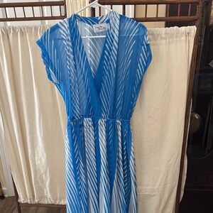 Vintage 1970’s Elegant Blue and White Striped Midi Dress
